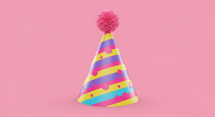 Pink Party Hat: 3D Render, Vibrant Hues AI Generated