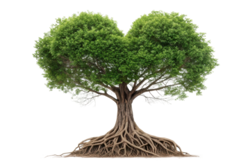 Heart-shaped tree symbolizes love and nature connection with roots and foliage