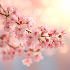 Blurred sakura cherry blossom background with sunlight bokeh