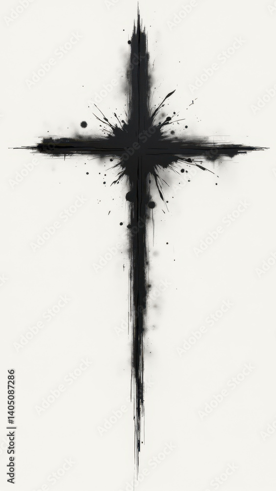 Poster a christian cross with a splash effect around it.