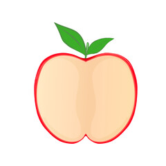 half red apple with leaf without background