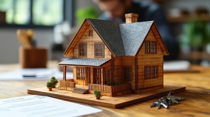 Origami house model on table 