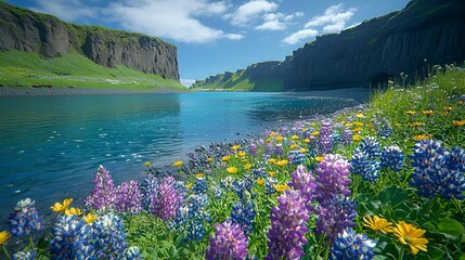 Naklejka premium Icelandic River Valley Blooms