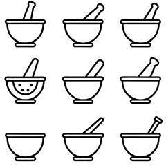 Mortar and Pestle Icons Vector Design for Apothecary Tools