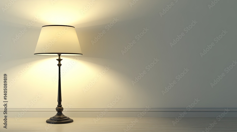 Poster elegant floor lamp with soft light in minimalist interior setting