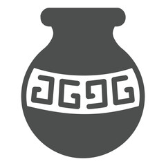 Clay pot with wavy ornament solid icon, pottery making concept. Vector graphics. Ancient pot, handcraft sign on white background, glyph style icon for mobile or web design.