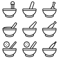 Mortar and Pestle Icons Vector Design for Apothecary Tools