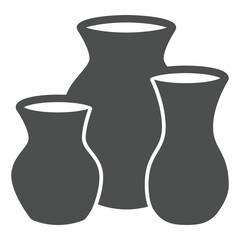 Clay vase and jugs solid icon, pottery making concept. Vector graphics. Three jugs, handcraft sign on white background, glyph style icon for mobile or web design.