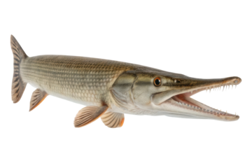 Freshwater fish with elongated body and sharp teeth in aquatic environment, showcasing natural predatory features and habitat