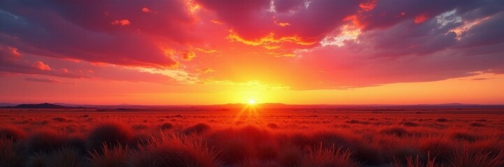 Fototapeta premium Vibrant sunset over American plains during longest day , horizon, eveningsun, sky