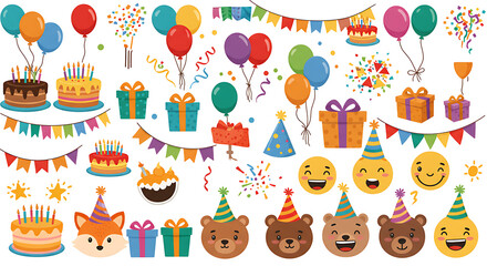 Obraz premium Joyful Birthday Celebration: Cartoon Clipart Collection AI Generated