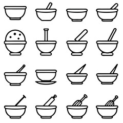 Mortar and Pestle Icons Vector Design for Apothecary Tools
