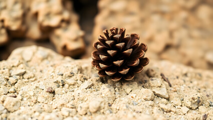 Close-up of a Single Ornate Pinecone Resting on Gravel