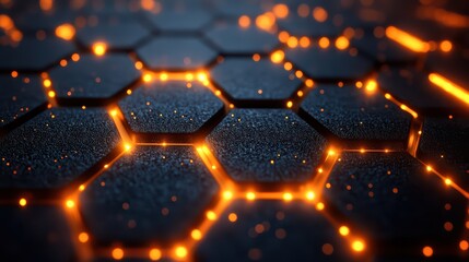 Overlapping black hexagons with glowing edges