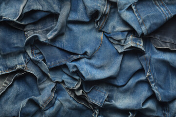 Denim background showing crumpled jeans fabric texture