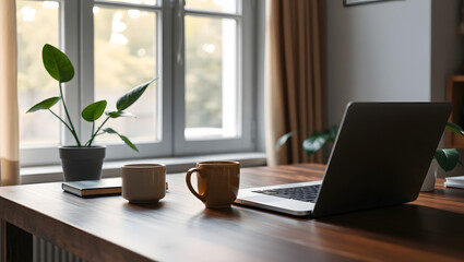 Fototapeta premium Serene Home Office Workspace Productivity and Calm Design