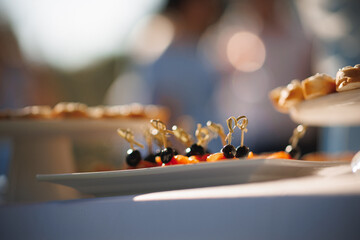This is a closeup view of a beautifully arranged plate of delicious food placed on a table ready to be enjoyed by everyone