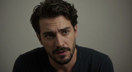 Fototapeta premium Close-up portrait of a man with expressive features, deep in thought