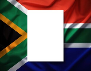 Fototapeta premium South african flag with blank white frame on colorful background