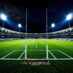 Fototapeta premium a rugby field with lights on at night