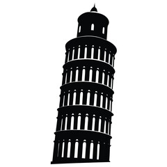 Leaning Tower of Pisa Silhouette: Black & White Vector Illustration of Famous Italian Landmark, Architecture, Travel Icon, Pisa, Italy