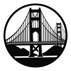 Golden Gate Bridge Silhouette Vector Art: Iconic San Francisco Landmark in Minimalist Black and White Circle Design
