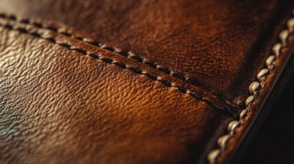 Exquisite detailing, close-up on handcrafted rich brown leather texture