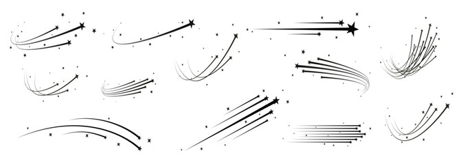 Abstract shooting star, falling star with a powerful trail star on a white background Meteoroid, comet, speed line, motion vortex, asteroid, speed motion line.