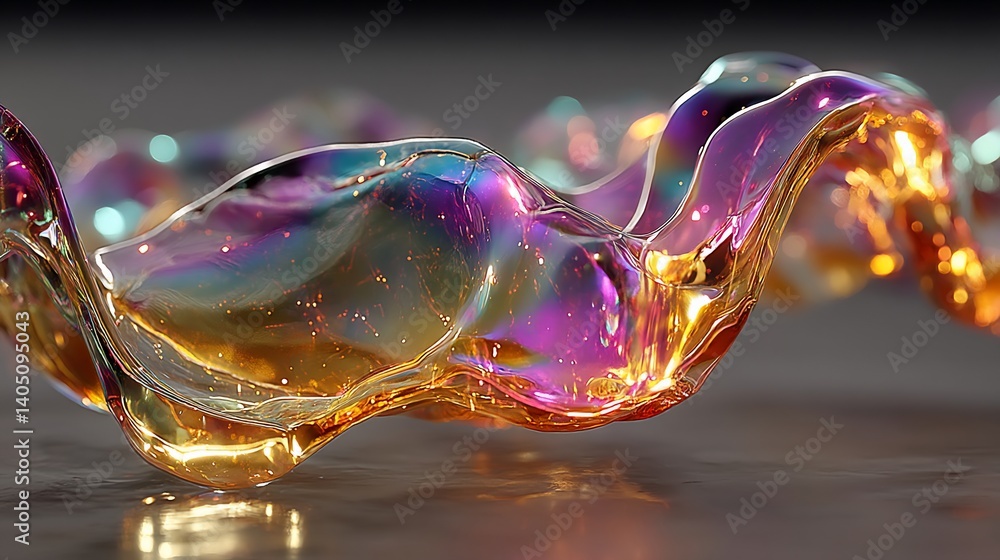 Poster abstract liquid forms with iridescent colors