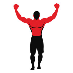 realistic silhouette of a boxer raising both hands in victory vector illustration