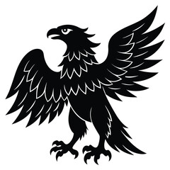 Black eagle vector silhouette with spread wings, a wild predator illustration