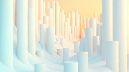 Fototapeta premium A 3D rendering of a cityscape with tall, cylindrical buildings in shades of white and pale yellow.