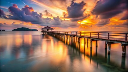 Fototapeta premium Koh Libong Pier at Sunset - Long Exposure Photography Stock Photo