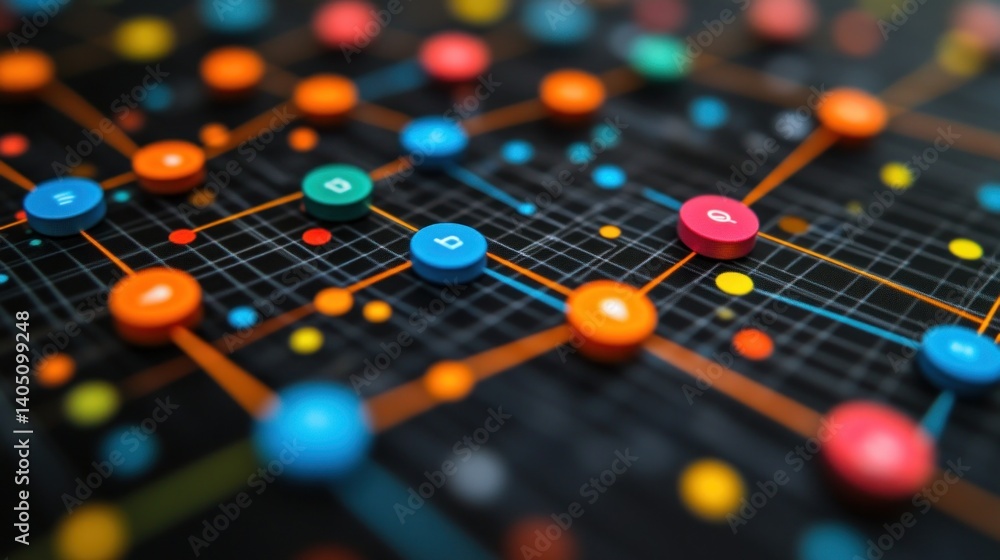 Poster abstract network visualization: colorful nodes and connections