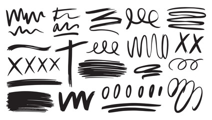 Hand-drawn brush stroke and line art collection for graphic design.