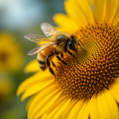 Bee on Sunflower Closeup