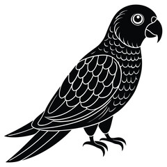Obraz premium Black silhouette of a wild bird on a branch, vector illustration