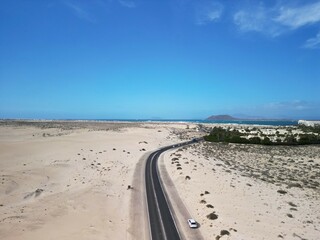 Drone photography at Corralejo beach in Fuerteventura, Spain