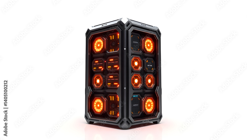 Poster futuristic modular ai server tower sci-fi design concept