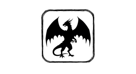 Fototapeta premium Dragon Silhouette Icon With Brush Stroke Border