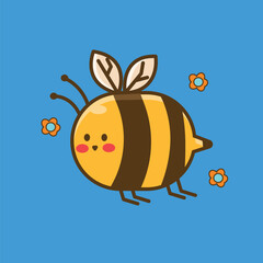 Cute honey bee isolated on a white background. Cartoon bee with colorful wings. Vector illustration.