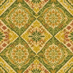 Seamless traditional fabric pattern with intricate timeless designs.