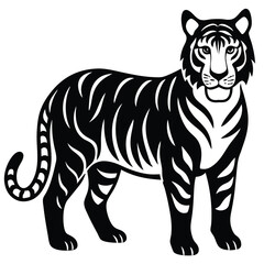 Striped wild cat vector illustration, isolated cartoon tiger