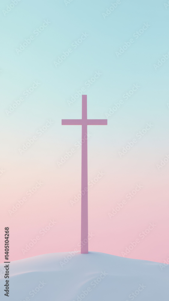 Aufkleber cross on a mountain top with a gradient background