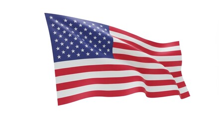 Fototapeta premium Waving Flag with Stars and Stripes on White Background