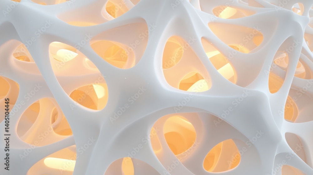 Fototapete a 3d rendering of a white, organic structure with a network of interconnected lines and hollow space