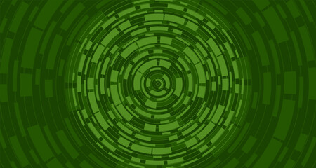 Abstract background featuring concentric rings and segmented circular shapes in varying shades of green. Radiating from the center.