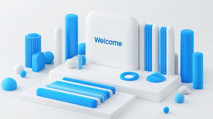 Gentle welcome display in modern design studio setting 3d art minimalist environment eye level view soft glow concept