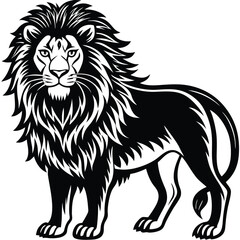 Wild lion head vector illustration, a black silhouette isolated on white