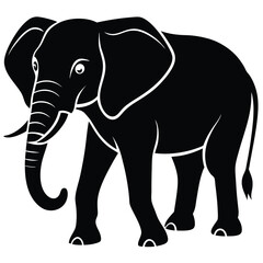Gray elephant vector illustration shows a large wild mammal with a trunk